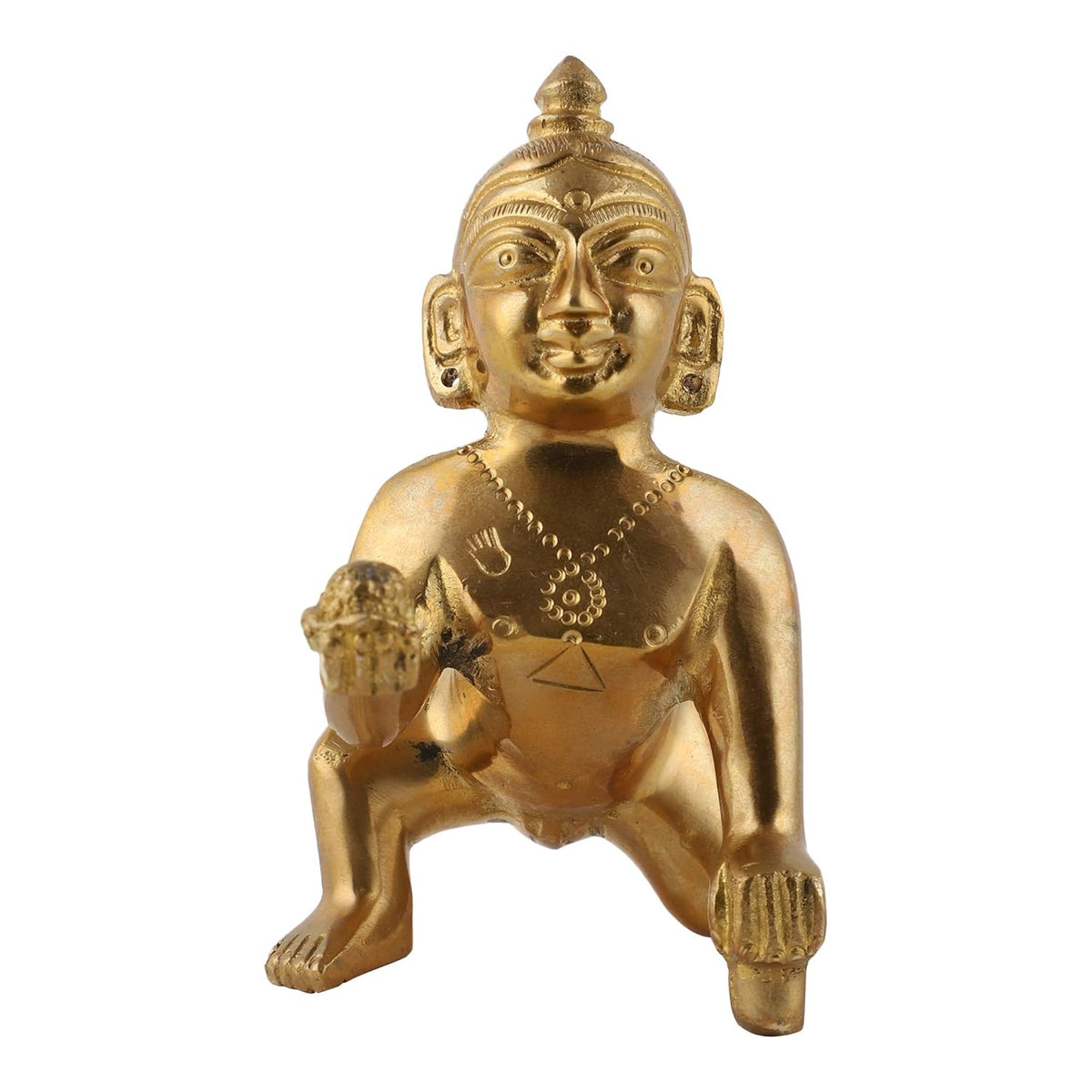 Beautiful Brass Laddu Gopal Idol, Kanha Ji, Bal Krishna Statue, Gold Idol - 8 Cm, Antique Murti, For Home, Office Décor, All Festivals, Idol