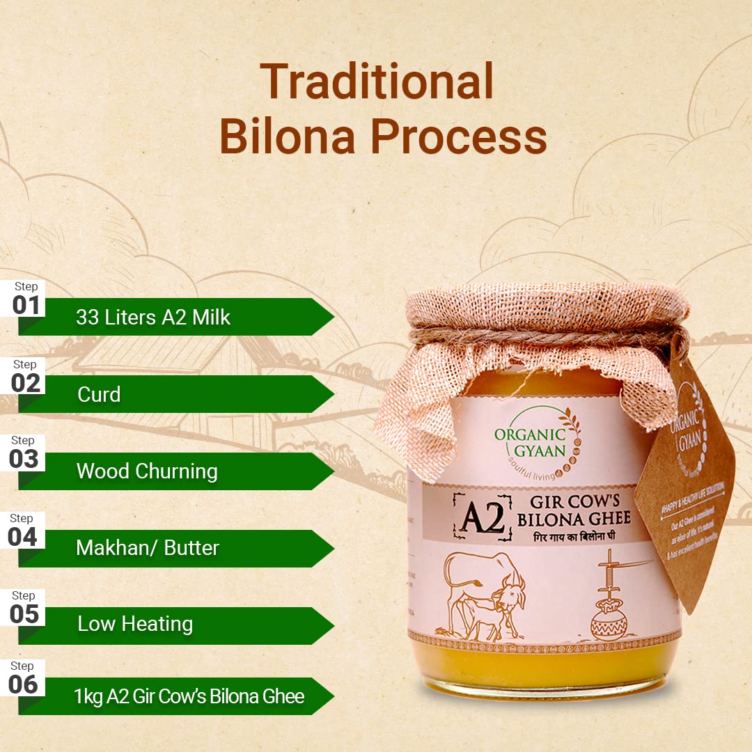 Natural A2 Gir Cow'S Bilona Ghee By Organic Gyaan | Good Source Of Healthy & Nutrients Desi Cow Ghee Perfect For Sweets | (500ml) 16.9 Ounce | Jar Pack