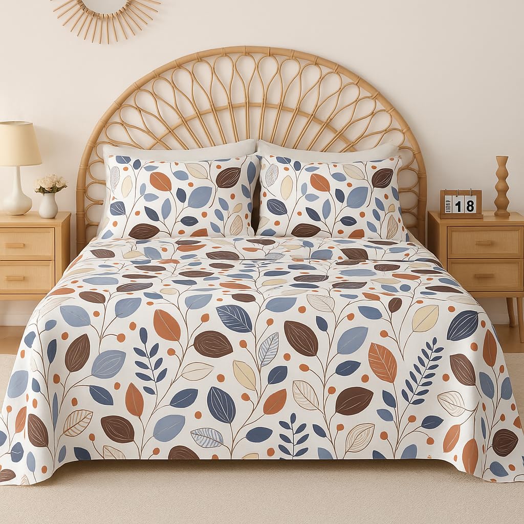 100% Cotton Double Bed Bedsheet Set With 2 Pillow Covers - 90 X 90 Inches, Multicolor | Soft Touch 144 Thread Count Soft & Breathable & Wrinkle Free