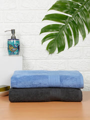Creeva Classic Bath Towel 1000 Gsm (Grey & Royal Blue) - Set Of 2