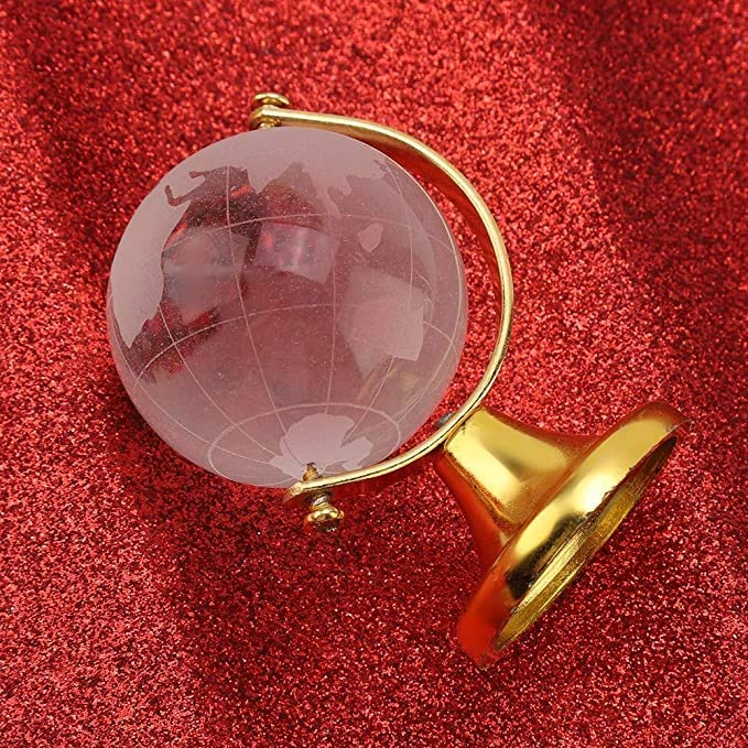 Crystal Rotating Globe With Golden Stand, Educational World Globe For Good Luck, Success & Prosperity (12 Cm 4.5 Inch) Pack Of 1