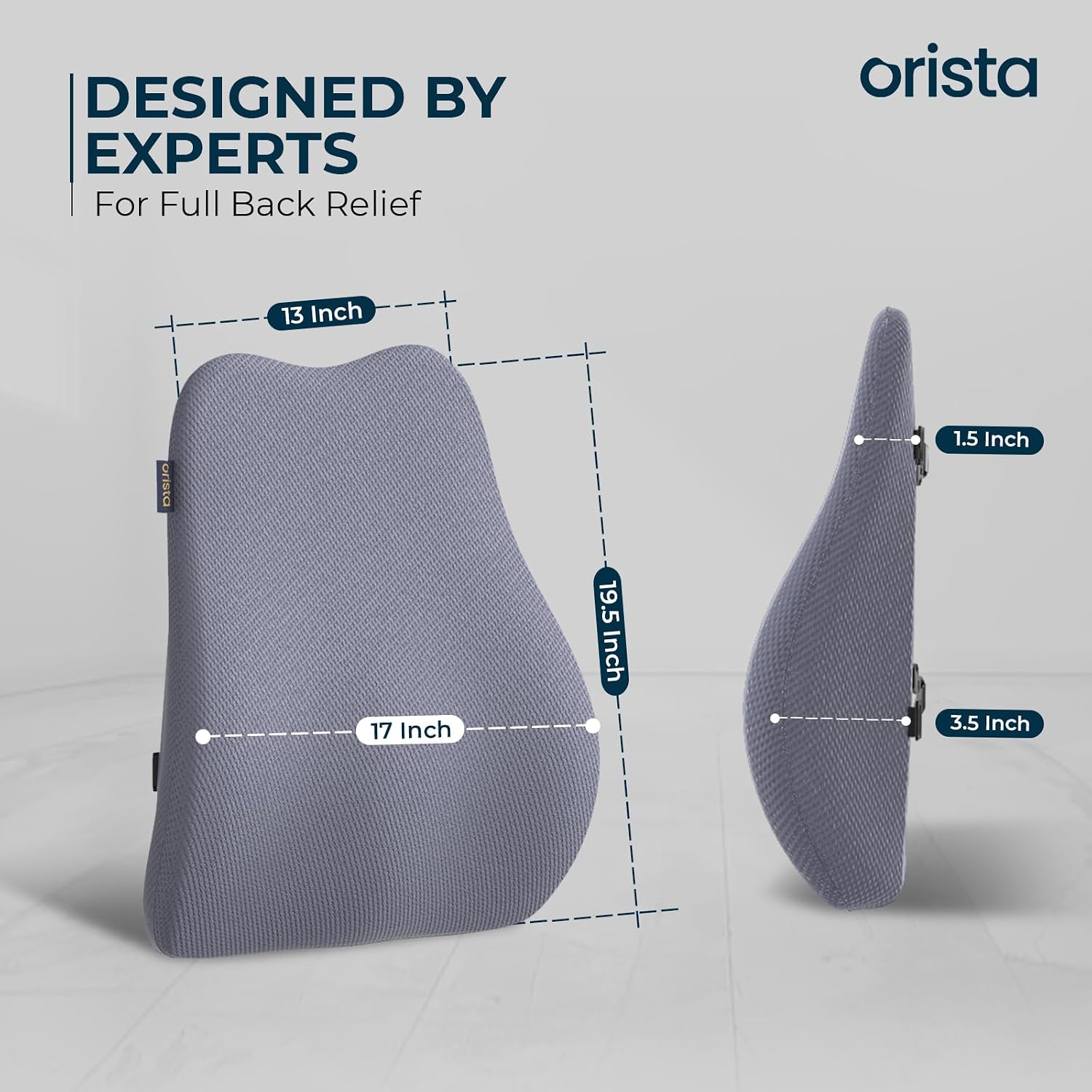Advance Gel Blended Memory Foam Pillow, For Back Support, Greyish Blue Mesh | Orthopedic Lumbar Support, Back Pain Relief, Durable Back Pillow | For Office Chair & Home Use, Breathable