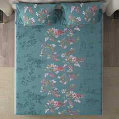 Queen Size Bedsheet With 2 Pillow Covers - 78 X 60 + 8 Inches, Sea Green | Soft Wrinkle Free & Breathable Elastic Bedsheets - Durable & Long Lasting Bedsheet