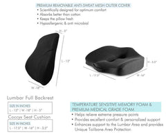 Memory Foam Decorative Square Car Cushion & Coccyx Orthopedic Seat Pillow, Black | Lumbar Spine Support Backrest Pillow | Lightweight, Ergonomic Design, Car Cushion Pillow, Combo Pack