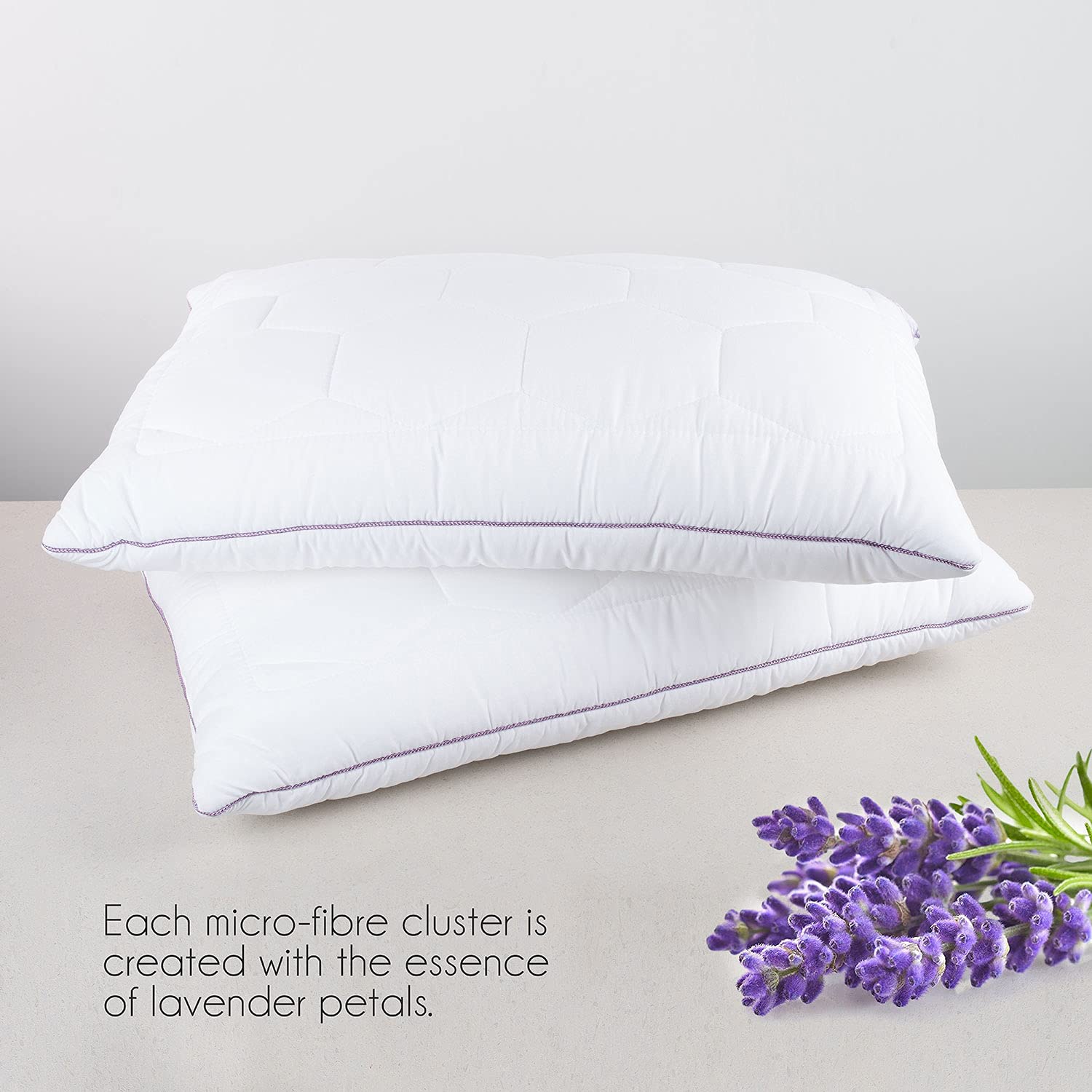 Lavender Suede Fabric Pillow With Microfiber Filling Pillow, White, Size - 45 X 68 Cm | Perfect For Side Sleepers, Back & Stomach Sleepers | Hypoallergenic, Bed Pillow - Pack Of 2