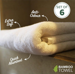 Heelium Bamboo Bath Towel Soft Super Absorbent 600 Gsm - Pack Of 6 (White)