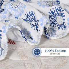 Double Bedsheet For Queen Size With 2 Pillow Covers - 60 X 78 Inches, Blue & Grey | All Around Elastic Fitted Soft, Lightweight & Breathable Cotton Bedsheet