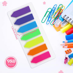 980 Pcs Sticky Notes Flags, 7 Color Index Tabs Index Flag Bright Colors Page Index Stickers