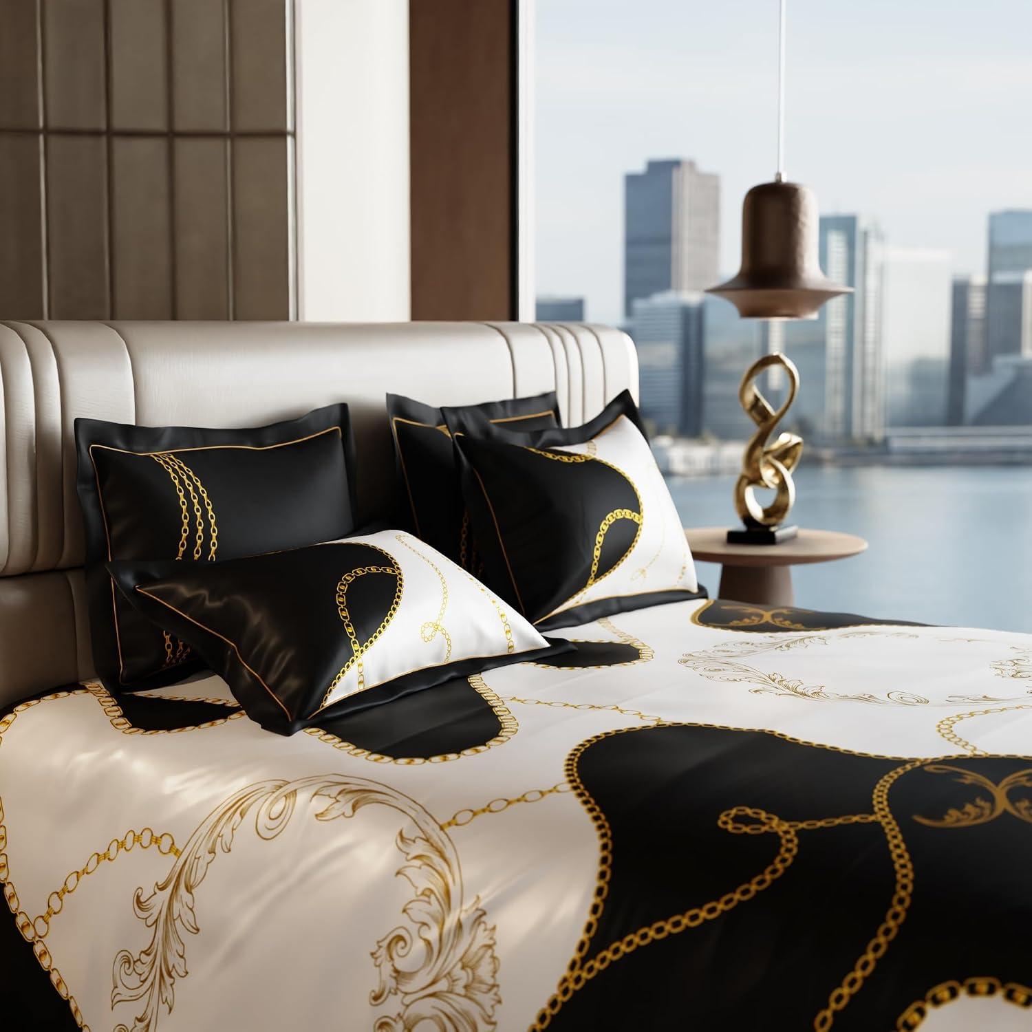 Bedding Set 1 Bedsheet King Size With 4 Pillow Cover - 108 X 108 Inches, Deep Black & White | Wedding, Bedroom, Date Night Collection | 300 Thread Count