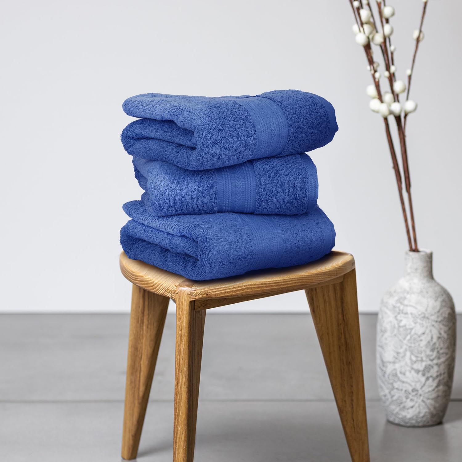 Himeya 100% Cotton Bath Towel 1400 Gsm | Bath Towel For Men & Women - Blue (3 Piece)