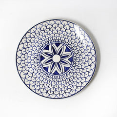 Mermaid Tales Hand Painted Ceramic Dinner Set - 8 Piece, White & Indigo | 4 Dinner Plates + 4 Katori Serving Bowls, 180ml Each | Serving For 4, Microwave Safe & Dishwasher Safe