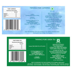 Twinings Pure Green Tea + Pure Camomile Tea - Green & Herbal Infusion Two Tea Combo Pack Of 2 | Caffeine Free Herbal Tea For Anxiety & Stress Relief - 25 Teabags Each