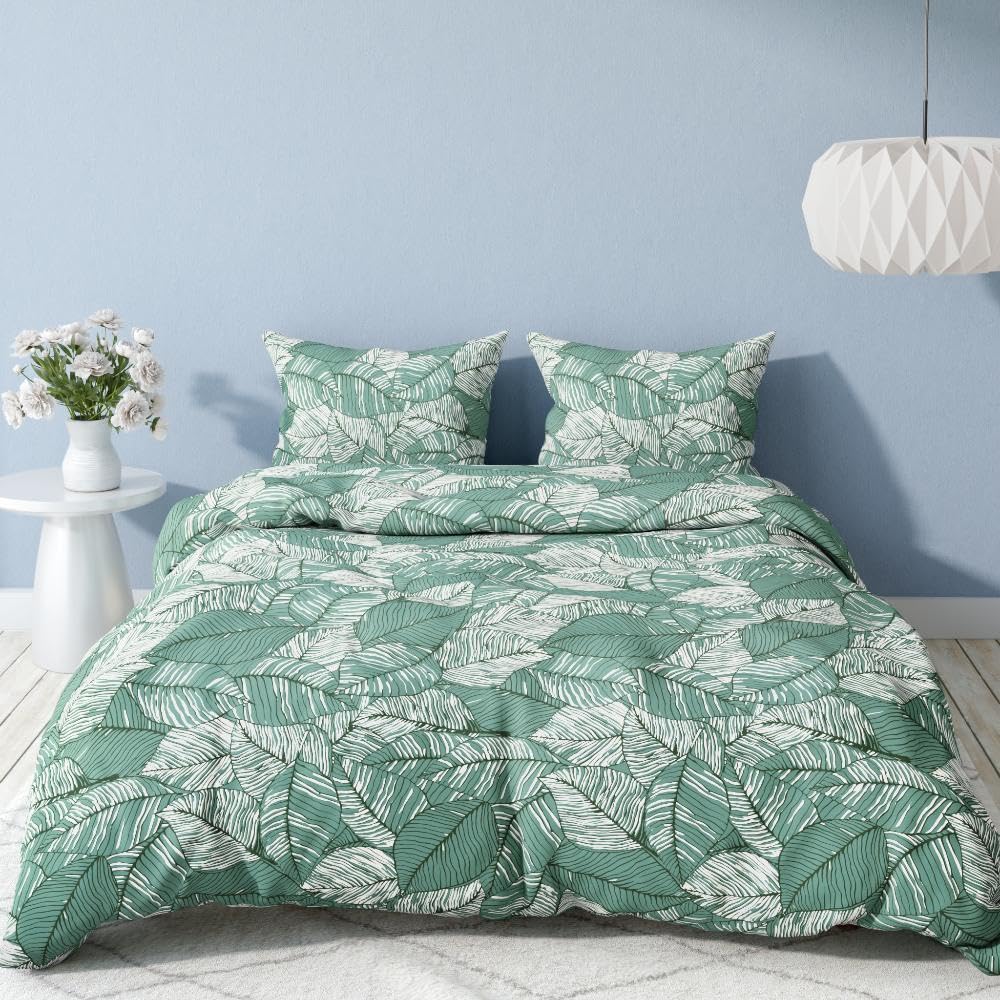 100% Cotton Double Bedsheet For Queen Size With 2 Pillow Covers 75 X 60 Inches, Sea Green | Durable & Long Lasting - All Around Elastic Fitted Sheet