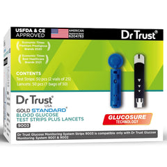 Dr Trust USA Gold Standard Blood Glucose Test Strips Plus Lancets - 50 Strips (Black)