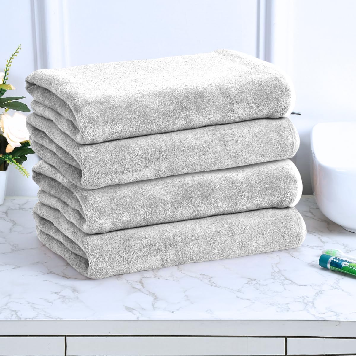 Black Gold The Finer Touch Premium Microfiber Bath Towel 1800 Gsm | Ultra Soft & Absorbent Quick Dry Towel Lightweight Microfiber Bath Towel (White) - Pack Of 4