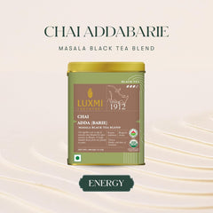 Luxmi Estates Chai Adda Barie Black Tea - 100gm, 3.5 Ounce | USDA Certified Organic Masala Black Tea Blend - Indian Spice Chai Enriched With Cinnamon & Cardamom