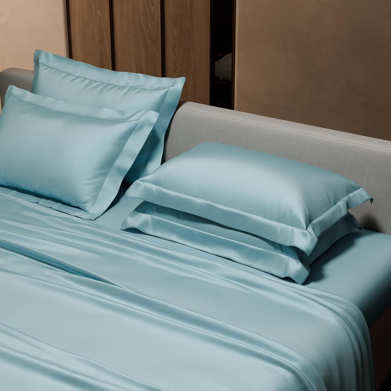 Bedding Set 1 Bedsheet King Size With 4 Pillow Cover - 108 X 108 Inches, Dreamy Blue | Wedding, Bedroom, Date Night Collection | 300 Thread Count