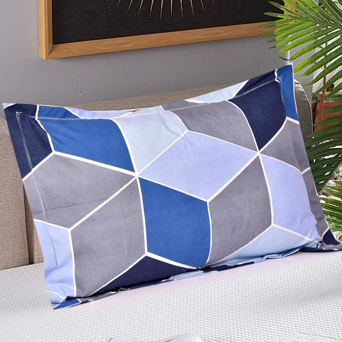 1 Single Glace Cotton Flat Bedsheet With 1 Pillow Cover & Single Comforter - 60 X 90 Inches, Blue | Soft & Durable For Everyday Use - All Season Comfort