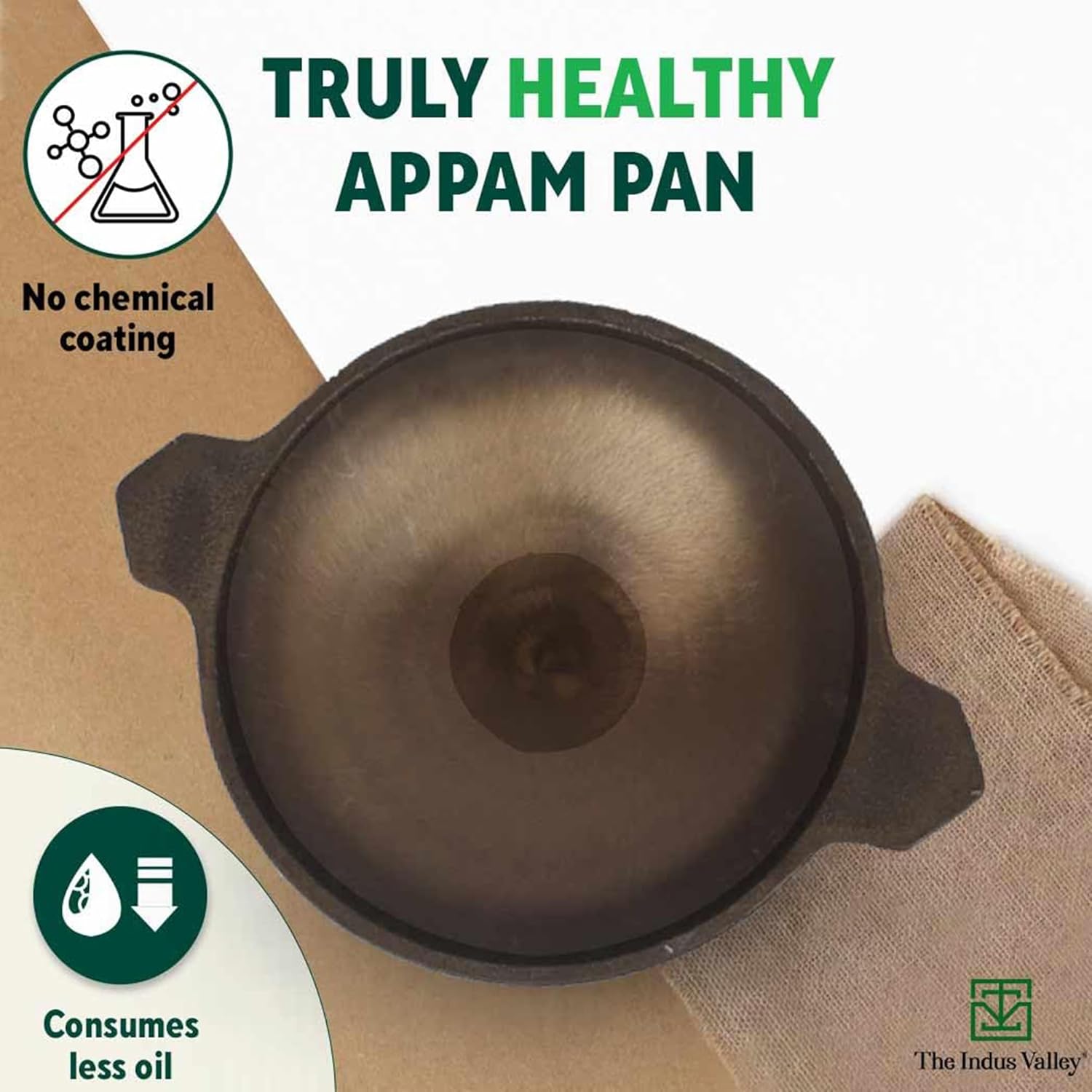 Super Smooth Black Cast Iron Appam Pan - 22 Cm, 8.7 Inch, 0.5 Liter, 1.7 Kg | Gas Compatible, Nonstick Pre-Seasoned Appam Pan, 100% Pure & Toxin-Free, No Chemical Coating