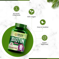 Himalayan Organics Biotin 10000mcg For Hair Growth , Nails & Skin | 120 Tablets , 200gm 0.4lbs