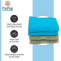 Patpug 100% Indian Ultra Soft Cotton Hand Towel 800 Gsm | For Gym, Workout, Yoga, Wash Basin (Olive Green & Cool Aqua) - 4 Piece