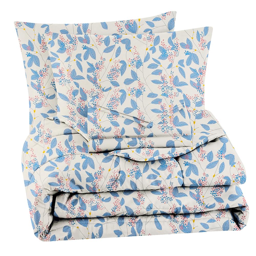Double Bedsheet 1 Comforter 2 Pillow Covers - 90 X 100 Inches, Beige & Light Blue, 4 Pcs Bedding Set | Cotton Summer Ac Comforter Set King Size Double Bed