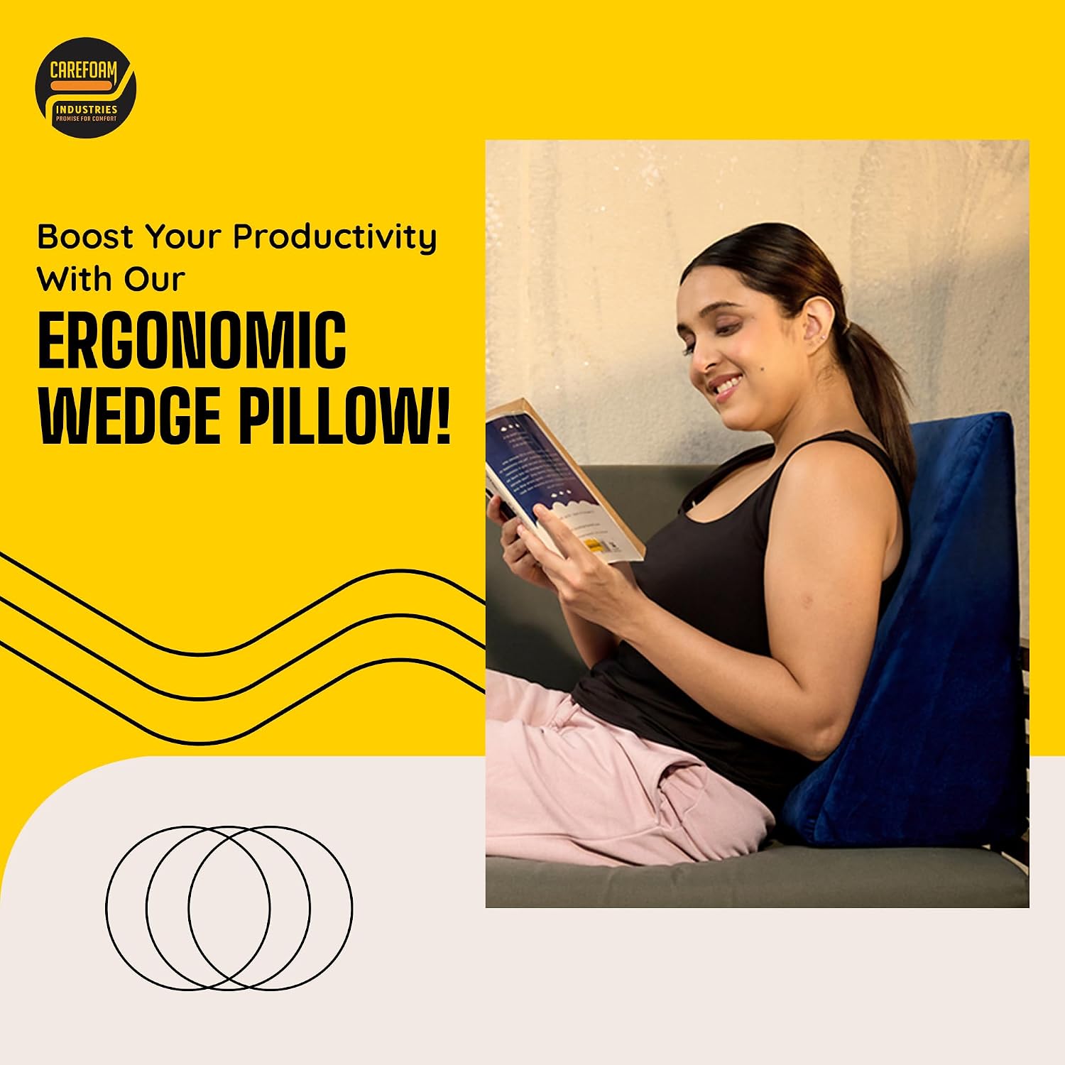 Wedge Pillow Memory Foam For Back Support, Blue - 18 L X 17.5 W X 10 H Inch | Wedge Cushion Pillow, Acid Reflux, Snoring, Gerd, Leg Elevation, Pregnancy | Multifunctional Bed Wedge Pillow