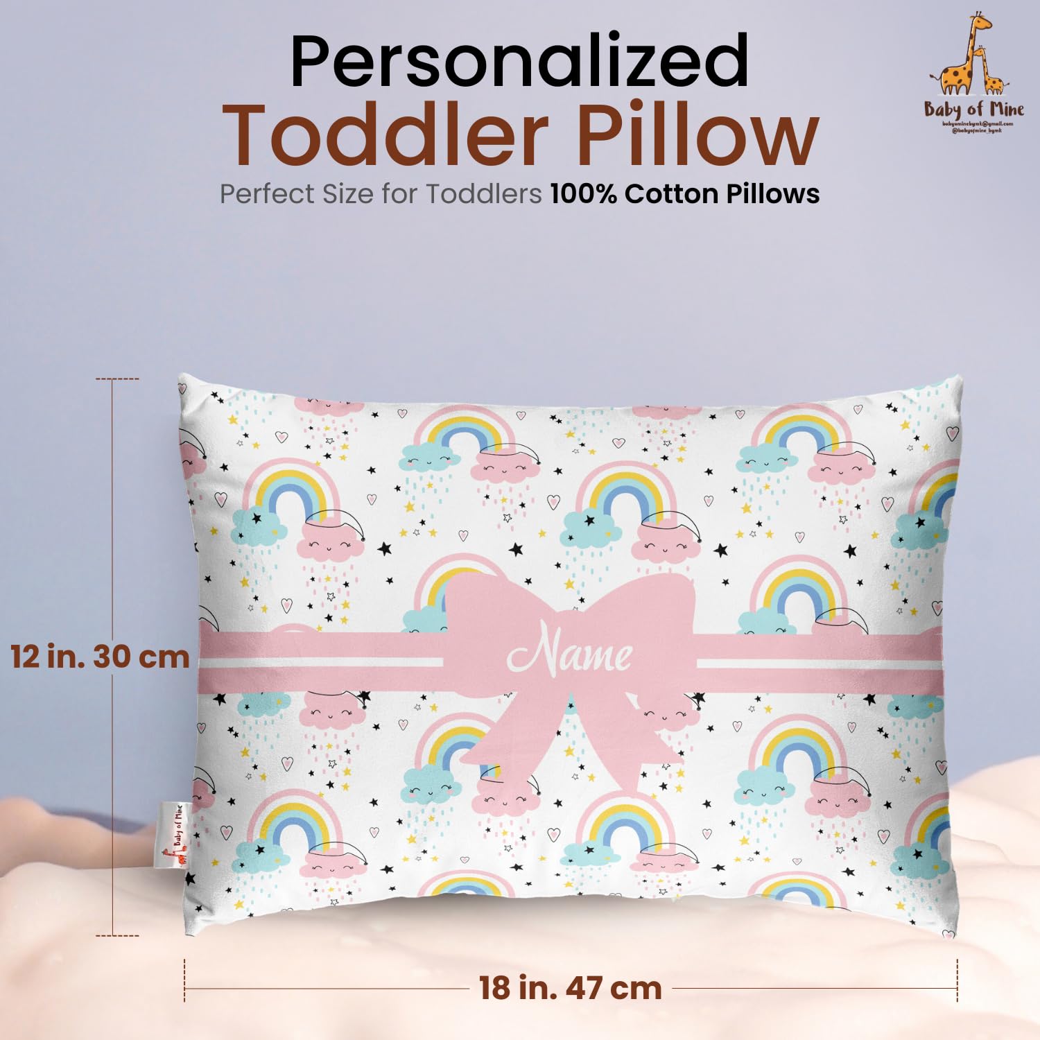 Personalized Pillow For Kids, Super Soft Cotton Kids Cushion - 12 X 18 Inches | Custom Name, For 5 Years Old Kids, Adorable Prints | For Head, Neck Support Baby Pillow - Pillow 17