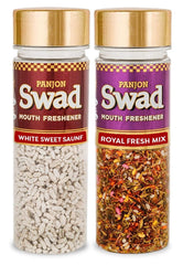 Panjon Swad White Sweet Saunf & Royal Fresh Mix Mouth Fresheners 240gm, (120gm *2 Bottles)