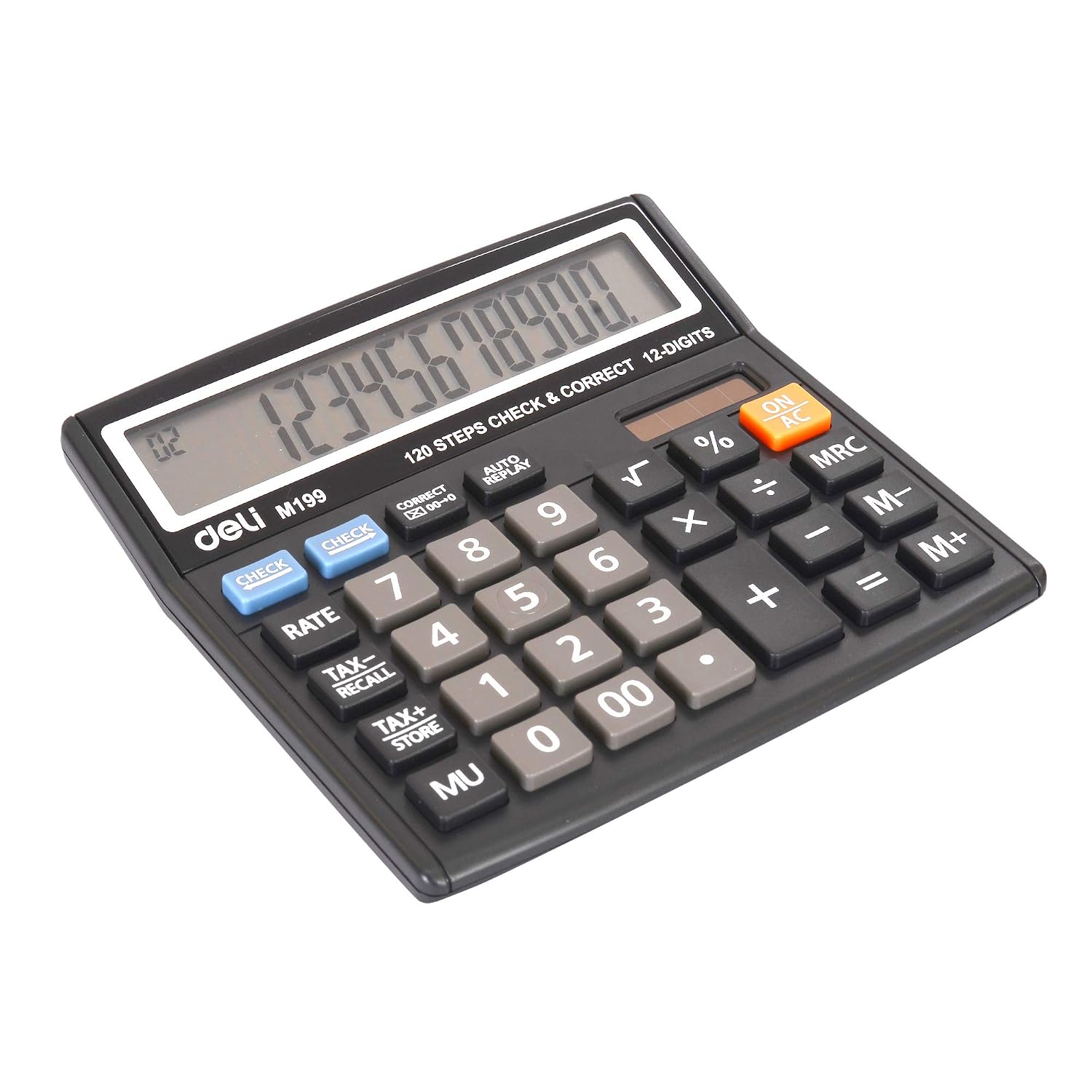 Deli M199 12-digit Display Calculator | 3 Years Warranty | Steps Check And Correct Desktop Calculator & Tax Keys - Black