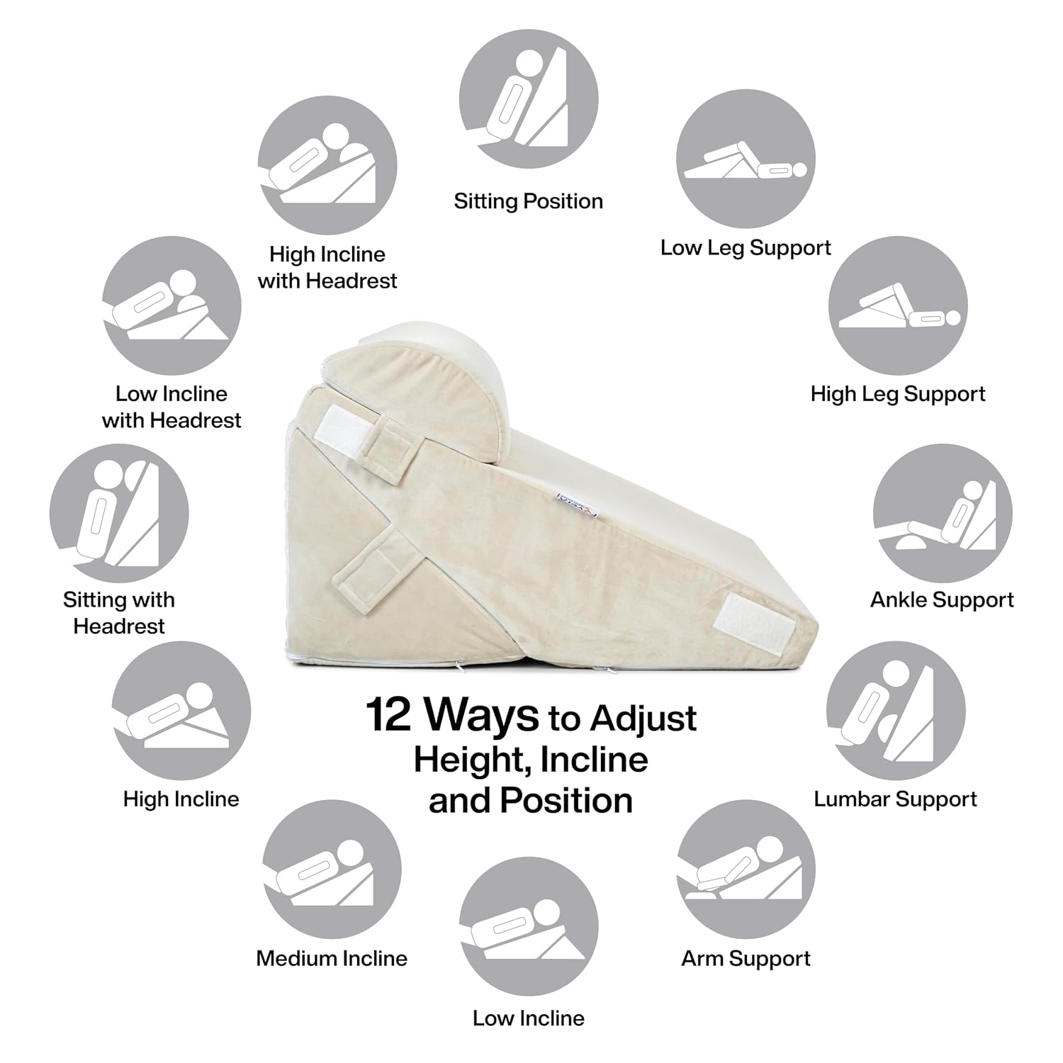 Adjustable Wedge Pillow, Memory Foam Pillow For Head, Back Support, Cream - 22 X 22 X 12 Inch | Wedge Cushion, Acid Reflux, Snoring, Gerd, Leg Elevation, Pregnancy | Comfortable Pillow