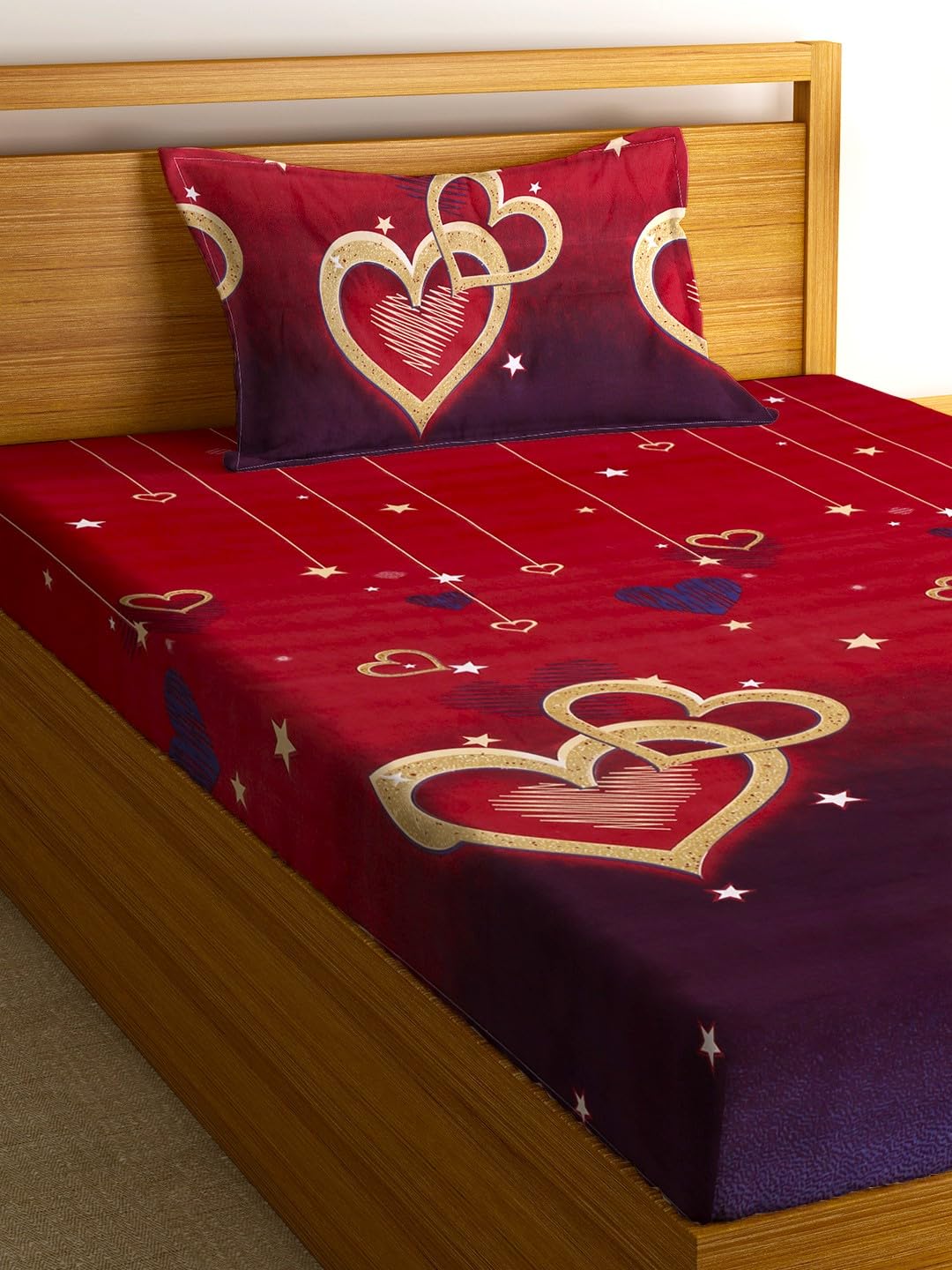 Single Bedsheet With 1 Pillow Cover - 55 X 86 Inches, Red | Normal Hand Wash Or Machine Wash | Breathable & Wrinkle Free