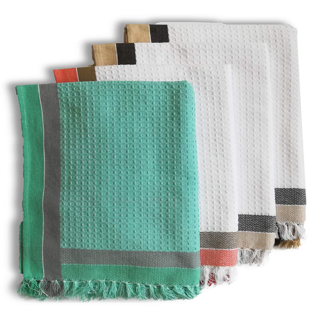 Athom Living Light Weight Cotton Premium Waffle Border Bath Towel | Pack Of 4