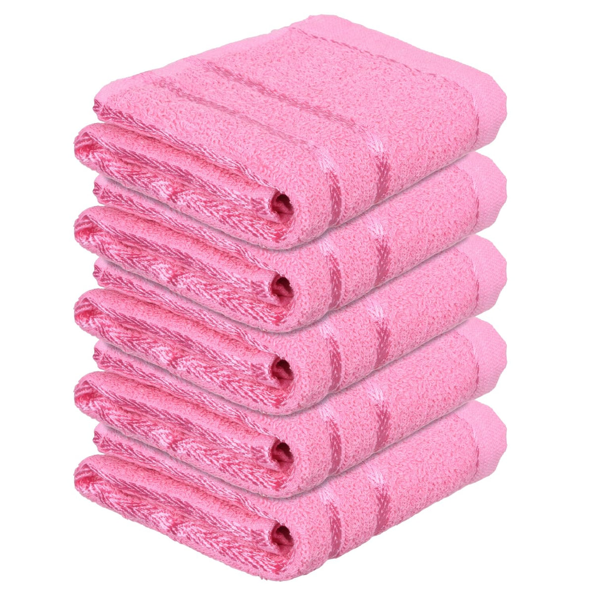 Heart Home Face Towel 1000 Gsm | Facewash For Travel Workout Hand Towel | Lining Design Pack Of 5 (Pink)