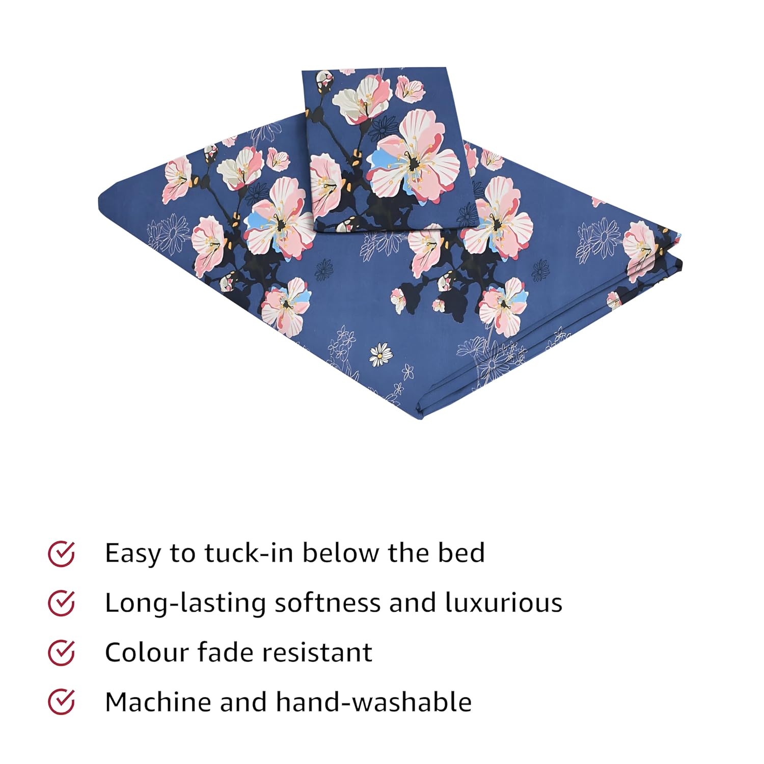 Single Bedsheet With 1 Pillow Covers - 60 X 90 Inches, Blue | Soft Wrinkle Free Breathable Easy Care | Color Fade Resistant Bedsheet