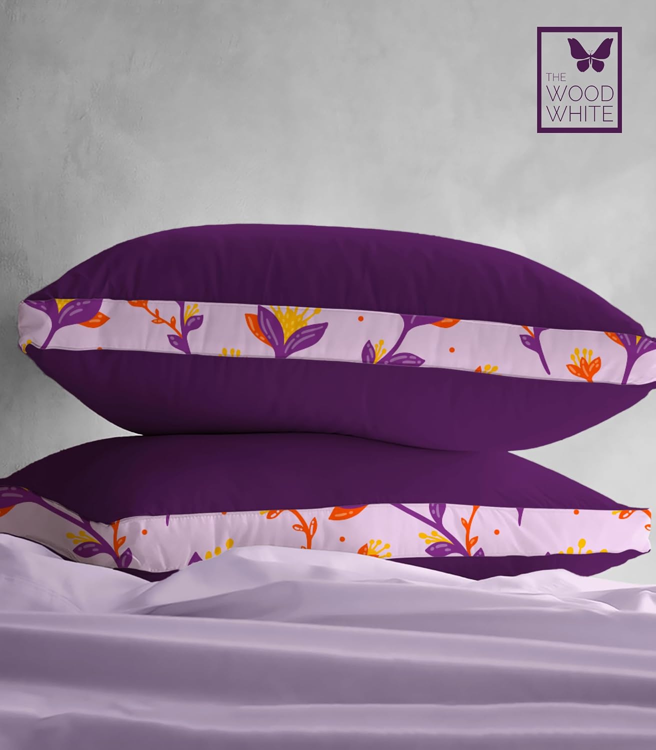 Soft Microfiber High Loft Pillow, Neck Support, Sleep Well In 43 X 69 Cm | Printed Gusset Of Extra 5 Cm Height For Soft Comfortable Sleep, Violet Whisper | Bed Pillow, Supportive - Set Of 2