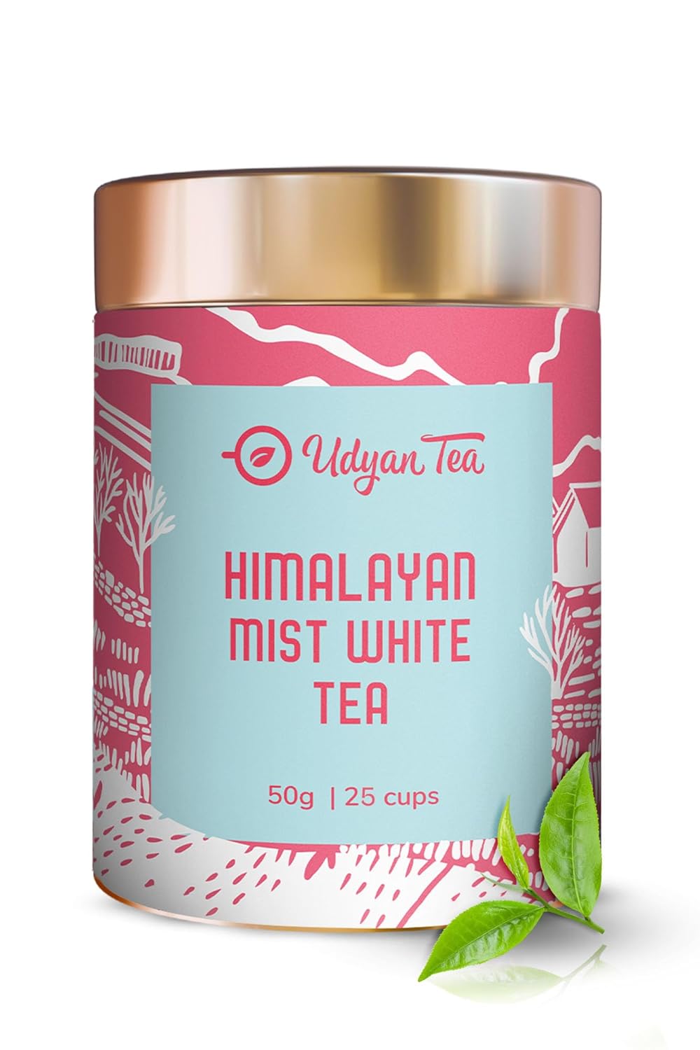 Udyan Tea Himalayan Mist White Tea - 50gm, 1.7 Ounce, 25 Cups | Fresh Loose Leaf White Tea For Healthy Skin - Handcrafted With Sweet Rose & Botanical Notes | Antioxidant Rich, Low Caffeine