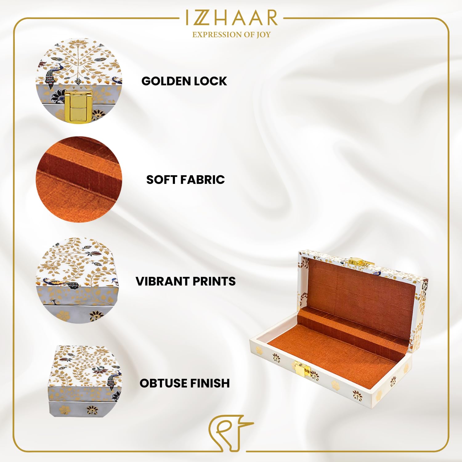 Peshkari Wooden Printed Cash Box Versatile For Shagun, Gifting, Gaddi, & Jewellery, Ideal For Shagun Envelopes, Wedding Gifts, & Special Occasions, Colour - Gold & White