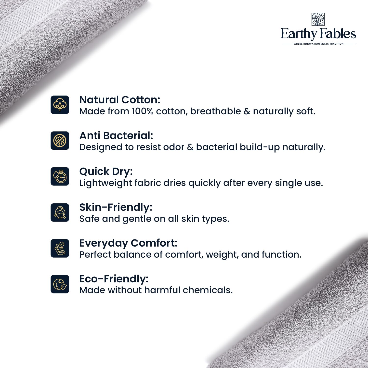 Earthy Fables Basic Bath Towel Pure Carded Cotton, Soft, Absorbent, Quick Dry & Skin-Friendly Towel, 400 Gsm (Cloudy Grey)