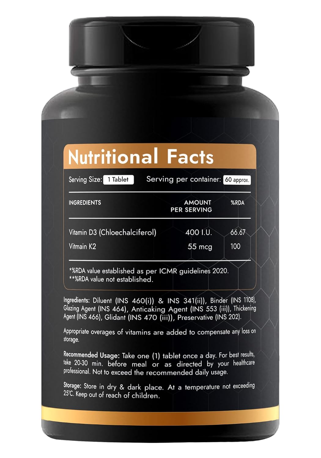 Dr. Nutri Nect Vitamin D3 + K2 (As Mk7) For Bone Health And Immune Support | Healthy Bones, Strong Muscles & Boosts Immune System For Men And Women | 60 Tablets , 100gm 0.2lbs
