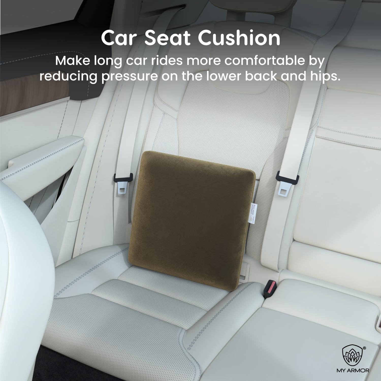 Memory Foam Square Cushion Pillow, For Car, Sofa & Diwan, Bed, Chair, Brown - 14 X 14 X 4 Inch | Highly Durable, Hypoallergenic, Adjustable, Velvet Cover, Multipurpose Use - Pack Of 2