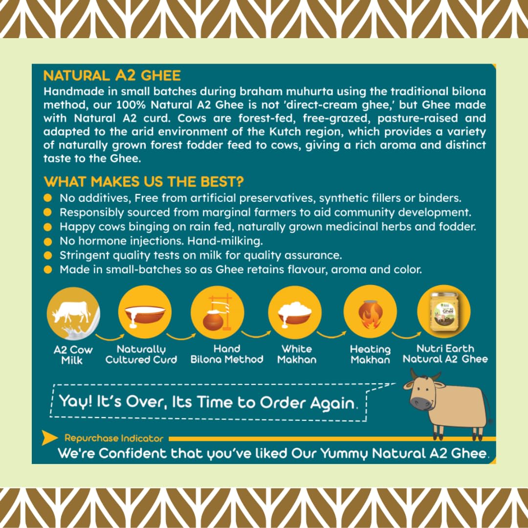 Organic A2 Kankrej Cow Ghee By Nutri Earth | Nutrient Rich In Protein FIber Healthy Desi Cow Ghee Support Brain Function | 1 Litre (500ml * 2) 33.8 Ounce | Jar Pack