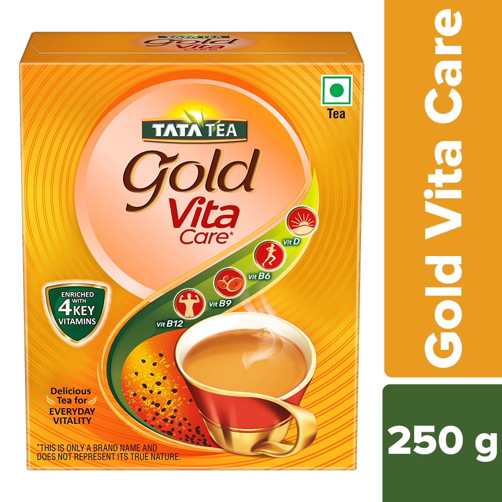 Tata Tea Gold Vita Care 250gm, 8.8 Ounce - Delicious Tea With Power Of 4 Vitamins | Loose Leaf Black Tea With Goodness Of Vitamins D, B6, B9 & B12