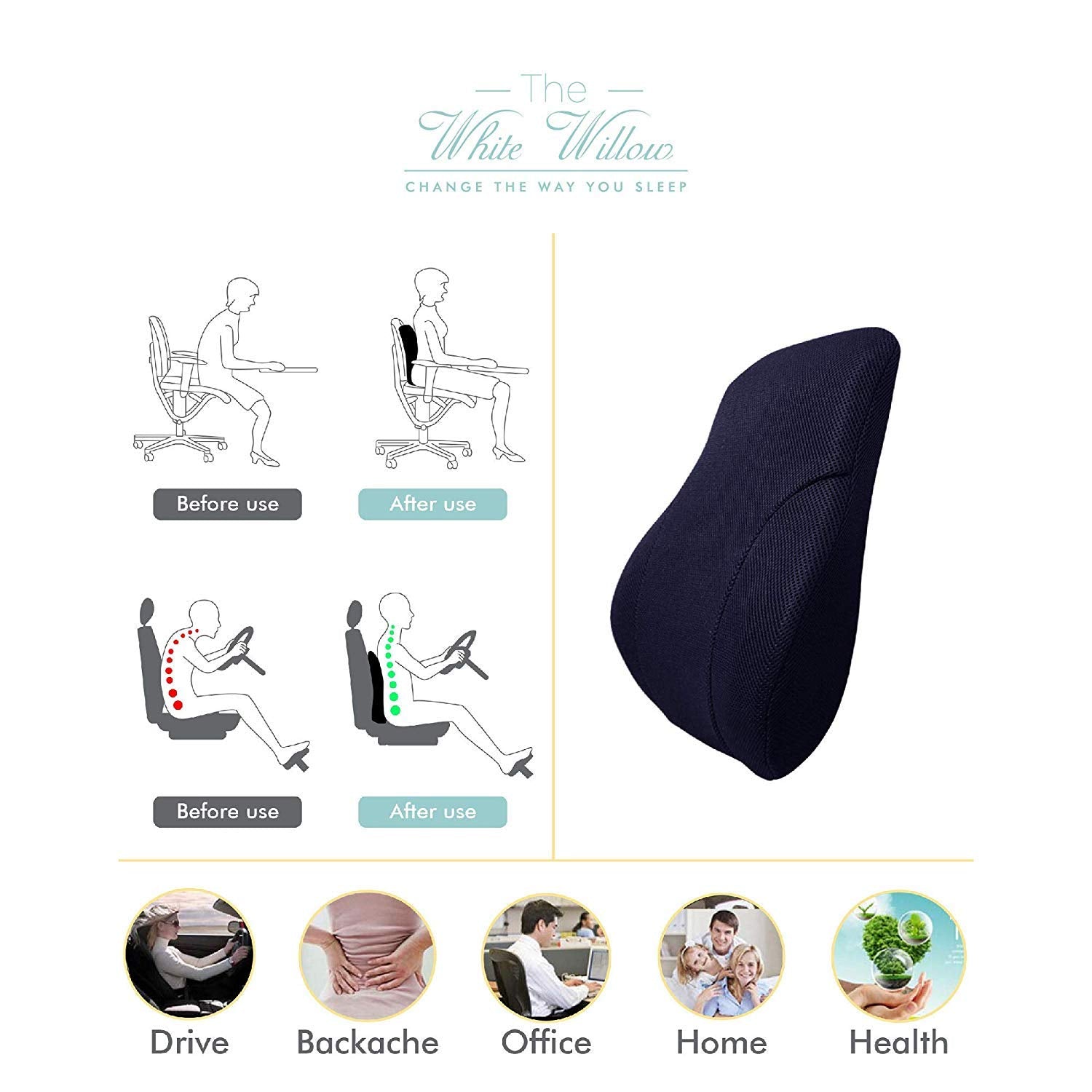 Memory Foam Pillow, Neck Rest & Lumber Back Support, Travel Pillow, Black | Travel Pillow For Sleeping, Portable, Hypoallergenic, Eco Friendly | Alleviates Lower Back Pain Pillow, Combo Set