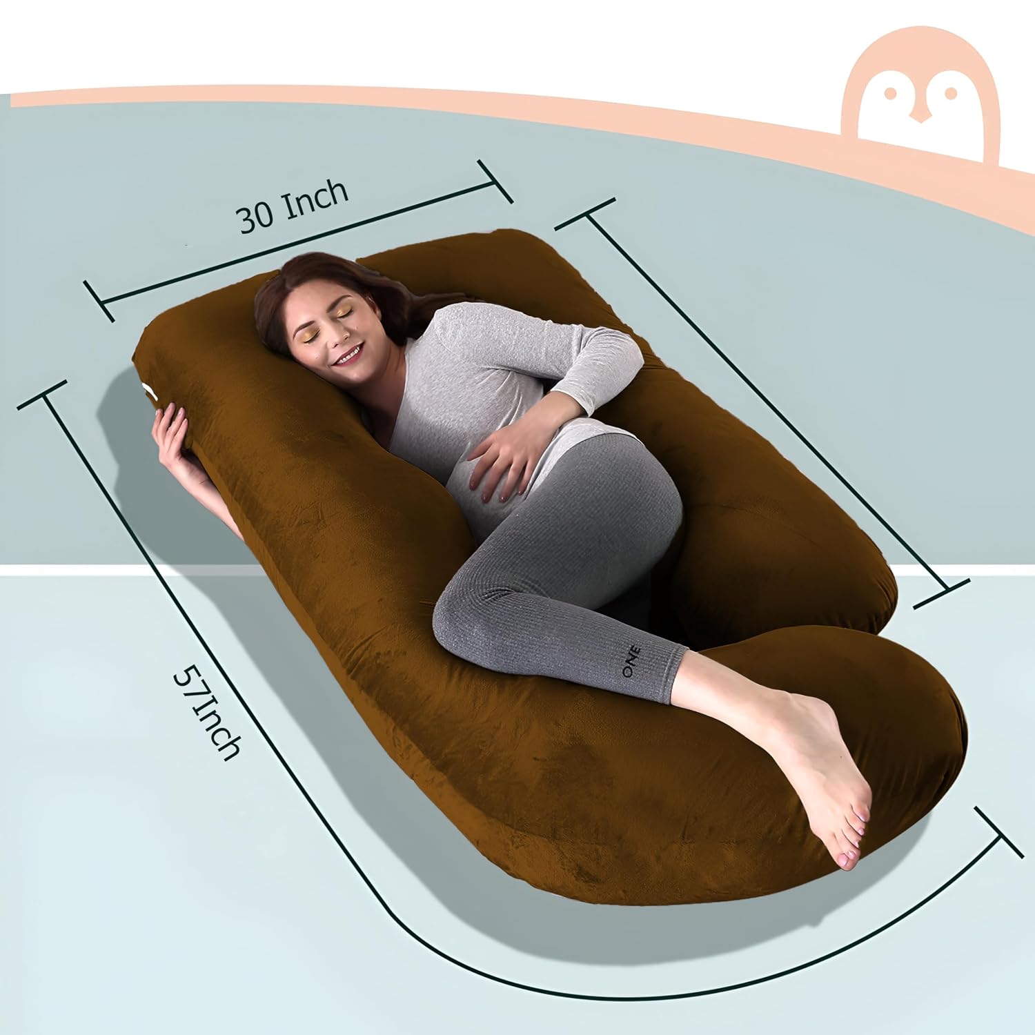 Pregnancy Pillow, Maternity Body Pillow For Sleeping, G Shaped Pillow, Brown - 55 Inch | Full Body Pillow, Pregnancy Pillow For Pregnant Women, Lightweight, Adjustable, Removable Cover