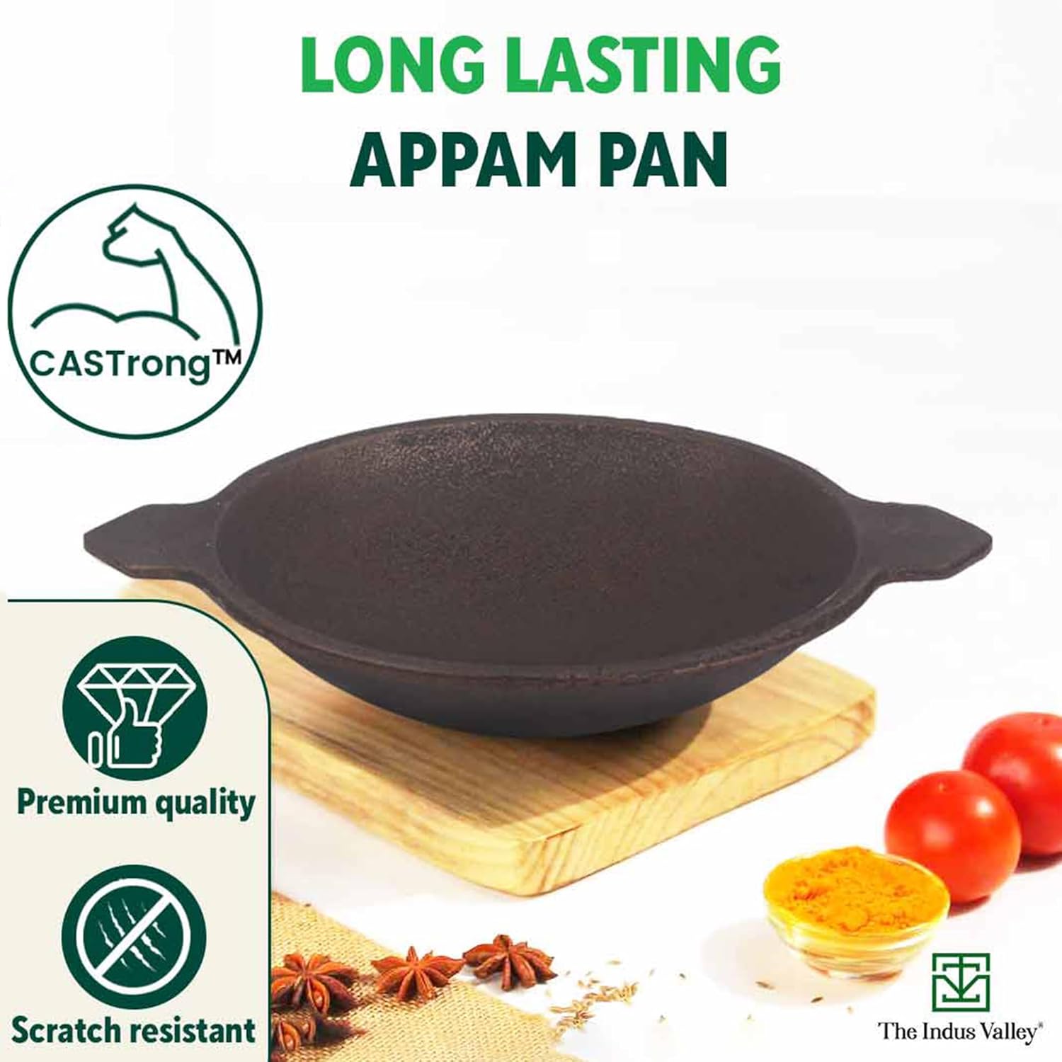 Pre-Seasoned Black Cast Iron Appam Pan - 22 Cm, 8.7 Inch, 1.7 Kg | Gas Compatible, Nonstick Appam Pan, 100% Pure & Toxin-Free, No Chemical Coating