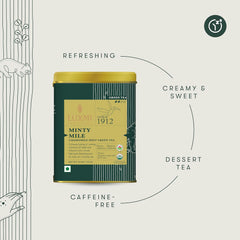 Luxmi Estates Minty Mile Chamomile Mint Green Tea - 50gm Tin, 1.7 Ounce | USDA Certified Organic Green Tea - Low Caffeine Chamomile Green Tea