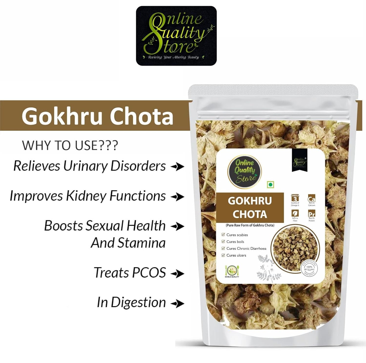 Online Quality Store Ghokru Chota, Tribulus Terrestris Seeds Raw, Small Caltrops, 100 % Pure, Natural, Helps Improve Digestion & Gives Relief From Intestinal Gas | 900gm 1.9lbs
