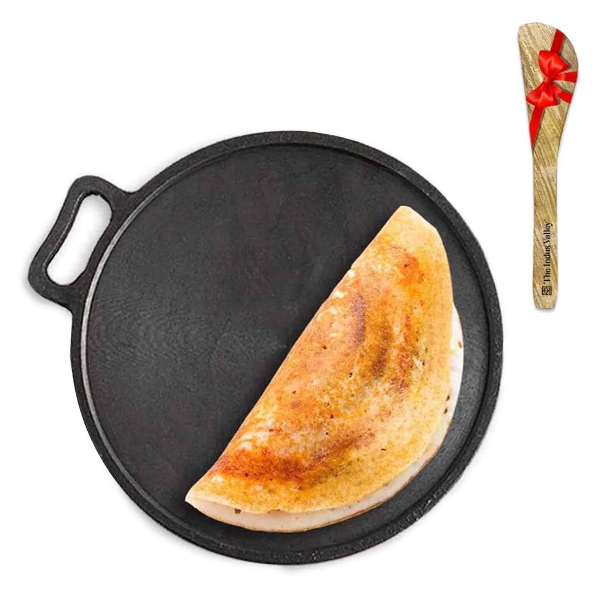 Super Smooth Cast Iron Tawa For Dosa, Chapathi + Free Wooden Spatula - 30.4cm, 12 Inch, 3.1 Kg | Induction Friendly,  Naturally Nonstick, 100% Pure & Toxin-Free, No Chemical Coating