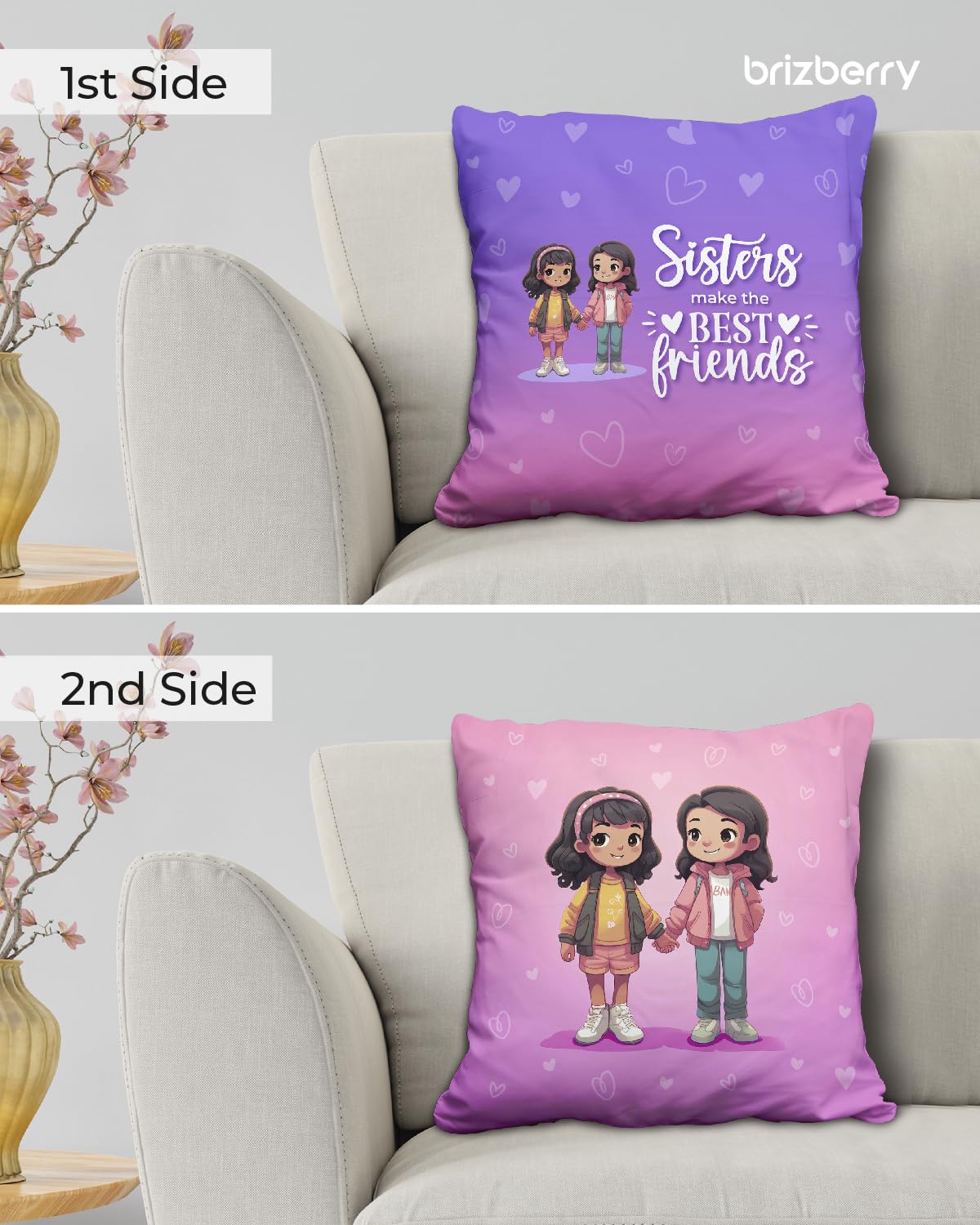 Pillow Cushion For Best Sister, Premium Pillow, Purple - 16 Inch | Unique Thoughtful Cute Birthday Diwali Pillow Gift For Best Sister | Premium Filler Cushion, Dual-Sided Design - Design 21